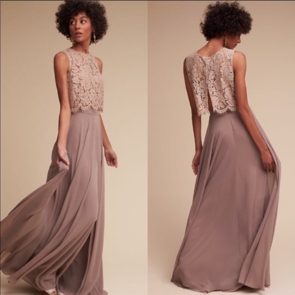 BHLDN Dusty Mauve Lace Bodice Chiffon Skirt Evening Gown